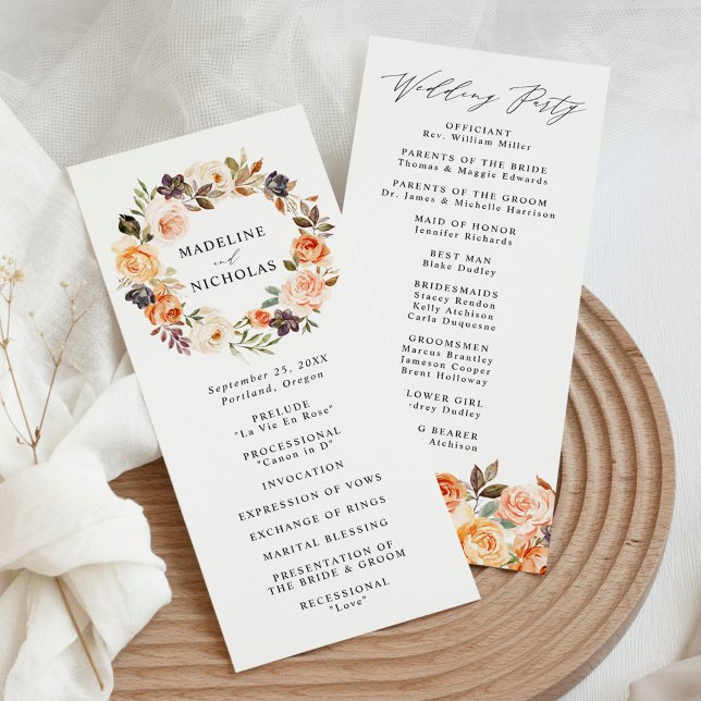 Programme Cérémonie de mariage florale automnale rustique él (Créateur téléchargé)