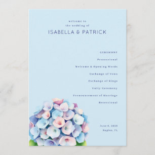 Programme Cérémonie de mariage florale bleu serein