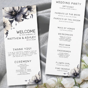 Programme Cérémonie de mariage florale élégante moderne noir
