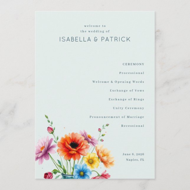 Programme Cérémonie de mariage florale pastel sereine (Devant)