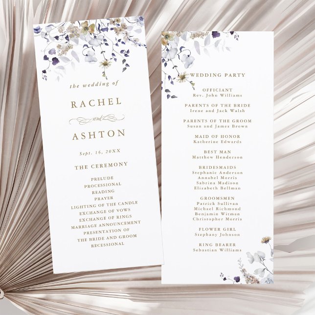 Programme Cérémonie de mariage florale romantique violet bla (Front & Back)