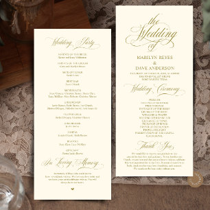 Programme Cérémonie de mariage formel élégant or et crème
