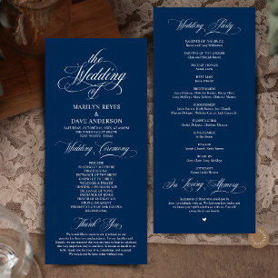 Programme Cérémonie de mariage formelle bleu marine élégante