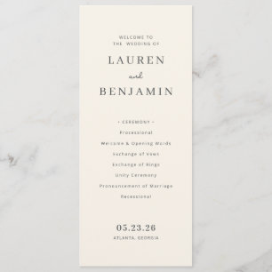 Programme Cérémonie de mariage minimaliste crème élégant