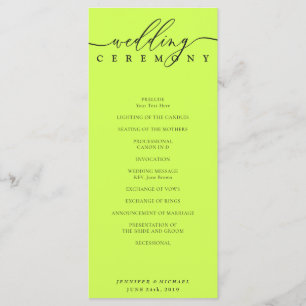 Programme Cérémonie de mariage minimaliste Cyber Lime Jet Bl