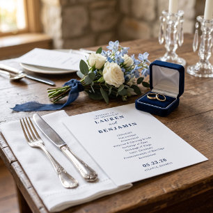Programme Cérémonie de mariage minimaliste élégante en bleu