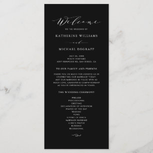 Programme Cérémonie de mariage minimaliste noir à écriture f