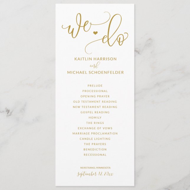 Programme Cérémonie de mariage Moderne Rebond Calligraphie O (Devant)