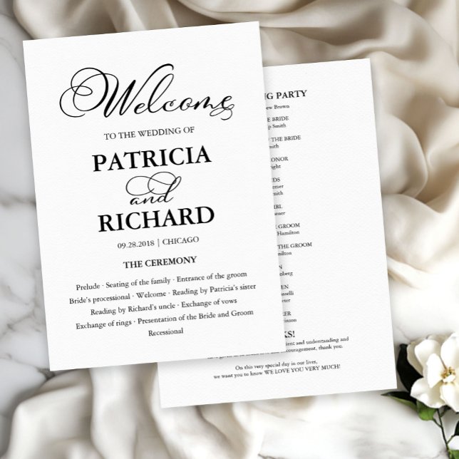 Programme Cérémonie de mariage Ordre de service Élégant prog (Créateur téléchargé)