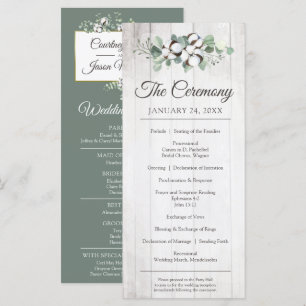 Programme Cérémonie de Mariage rustique du coton du pays du