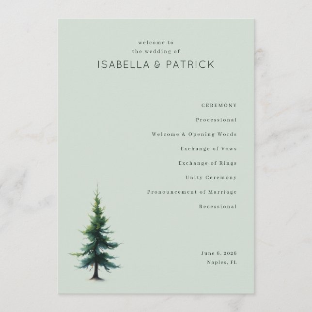 Programme Cérémonie de mariage sous l'arbre vert serein (Devant)
