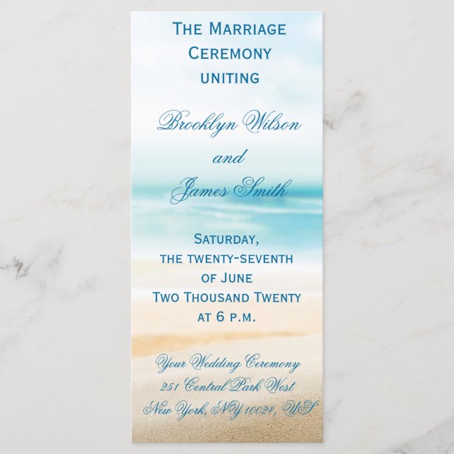 Programme Cérémonie de mariage sur la plage (Devant)