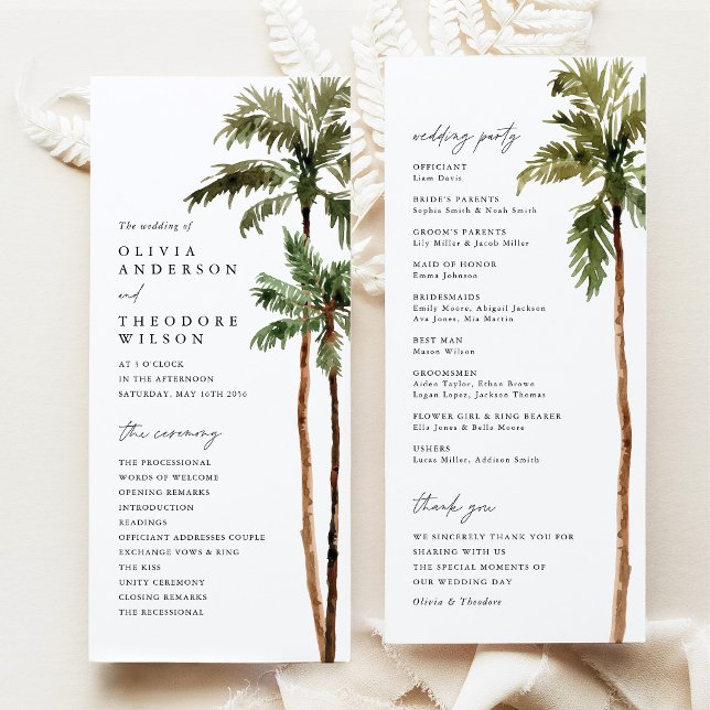Programme Cérémonie de mariage tropical sous les palmiers (Palm Tree Wedding Program Tropical Ceremony Program Beach Destination Wedding Stationery)