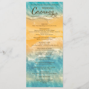 Programme Cérémonie de Mariage Turquoise Coastal Chic Golden