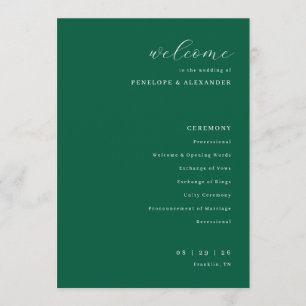 Programme Cérémonie de mariage vert élégant