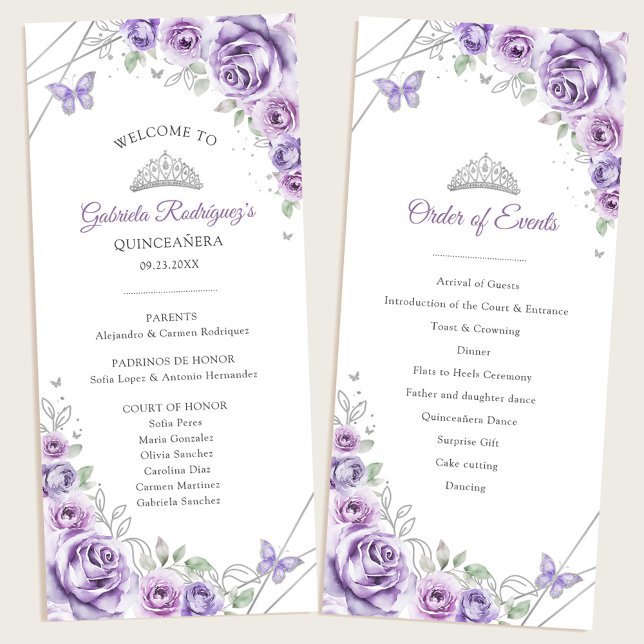 Programme Cérémonie de Quinceanera Fleurie Argent Lilac Ordr (Créateur téléchargé)