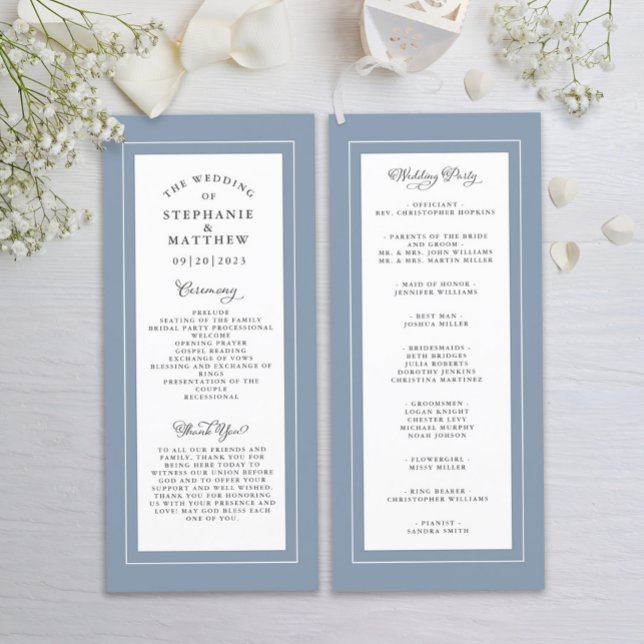 Programme Cérémonie de service Mariage Dusty Blue Elegant (Créateur téléchargé)
