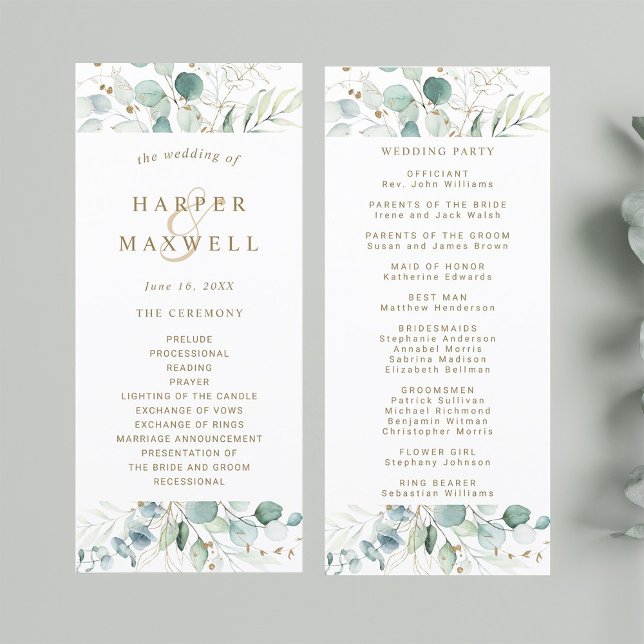 Programme Cérémonie des Mariages botaniques d'or et vert (Front & Back)