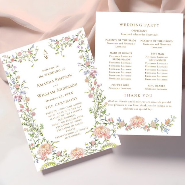 Programme Cérémonie des Mariages floraux de Grace Pastel Blu (Créateur téléchargé)