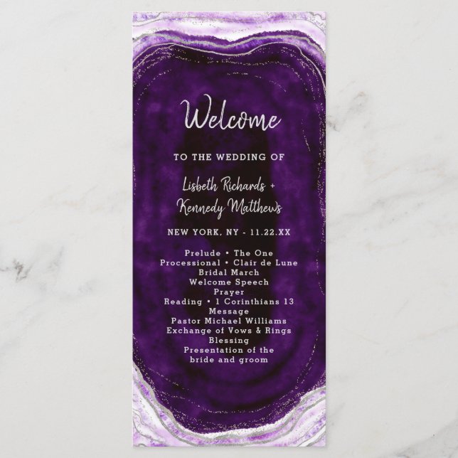 Programme Cérémonie du Mariage Amethyst Purple & Silver Geod (Devant)