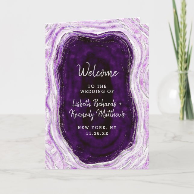 Programme Cérémonie du Mariage Amethyst Purple & Silver Geod (Devant)