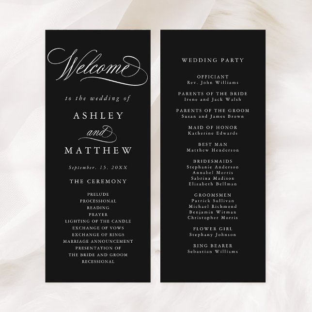 Programme Cérémonie du Mariage de calligraphie Tourbillonnan (Front & Back)