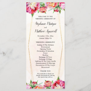 Programme Cérémonie du Mariage de la pivoine rouge de corail