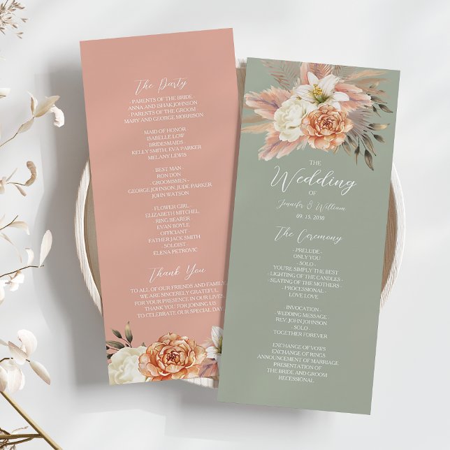 Programme Cérémonie du Mariage floral rustique Peach et Sage (Créateur téléchargé)