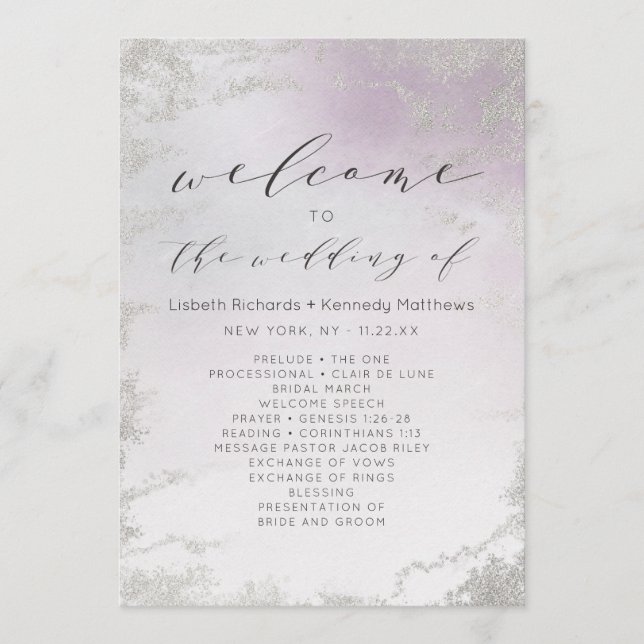Programme Cérémonie du Mariage Ombre Light Purple Silver Foi (Devant)