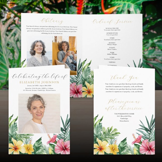 Programme Cérémonie funèbre de fleurs tropicales Ordre du se (Tropical Flowers Funeral Memorial Order Of Service Program)