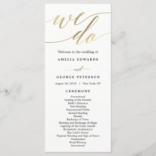 Programme Cérémonie Mariage de script moderne Faux Gold