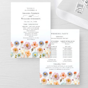 Programme Cérémonie Mariage des fleurs sauvages rose pastel