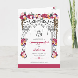Programme Cérémonie Mariage hindou Tropical Floral Rose