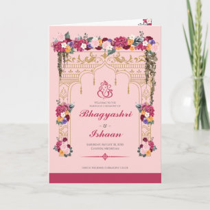 Programme Cérémonie Mariage hindoue Pink Tropical Floral
