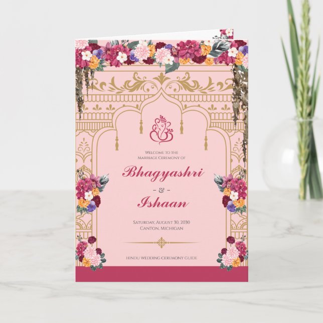 Programme Cérémonie Mariage hindoue Plutôt Tropical Floral (Devant)