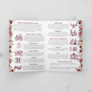 Programme Cérémonie Mariage hindoue (rose rouge or) pliée