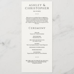 Programme Cérémonie minimaliste de Mariage noir et blanc mod