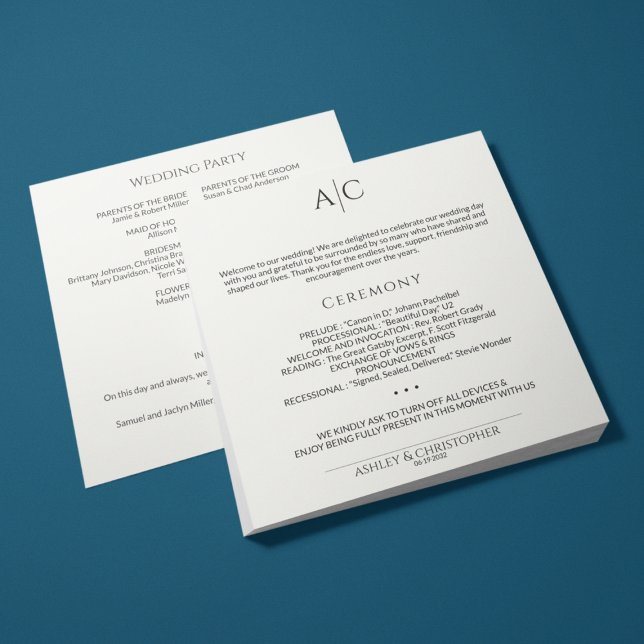 Programme Cérémonie simple de Mariage de monogramme noir et  (Créateur téléchargé)