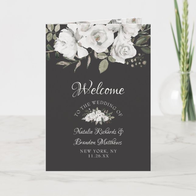 Programme Cérémonie vintage de Mariage blanc cerisâtre (Devant)