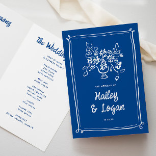 Programme Cérémonie Whimsical Illustré Moderne Mariage Bleu