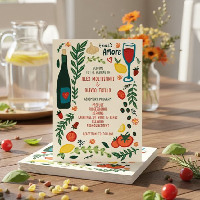 Programme C'est l'Amore Nourriture Italienne Charmant Mariag (That's Amore Italian Food Charming CUSTOM Wedding Program
)