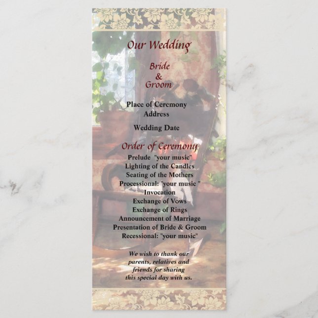 Programme Chaire Rocking dans Victorian Parlour Wedding Prog (Devant)