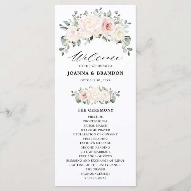 Programme Champagne Ivory Blush rose Floral Mariage (Devant)