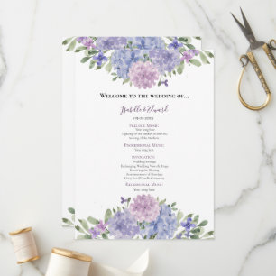 Programme Chic Dusty Blue Lilac Aquarelle Florale Mariage