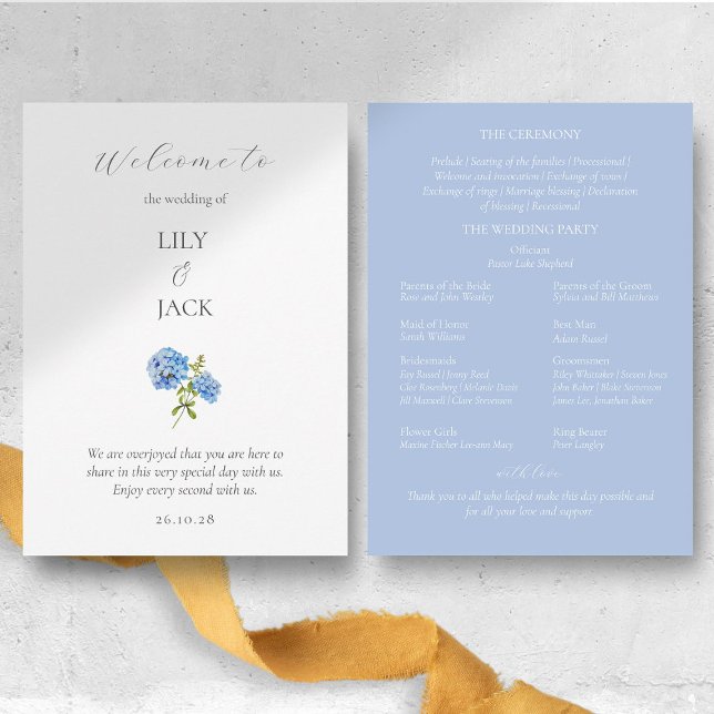 Programme Chic Dusty Blue & White Hydrangea Wedding Programm (Créateur téléchargé)