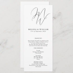 Programme Chic Monogramme moderne Initiales Mariage blanc