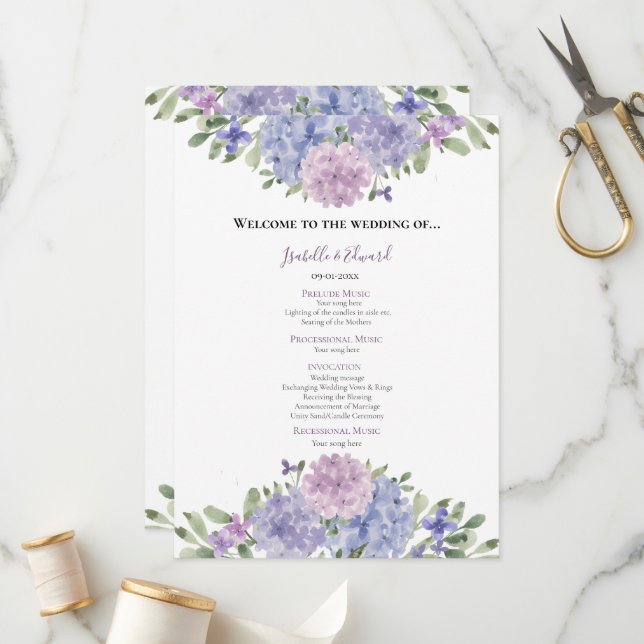 Programme Chic Poussiéreux Bleu Lilas Aquarelle Floral Maria (Devant/Arrière en situation)