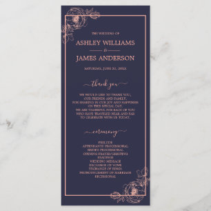 Programme Chic Rose bleu foncé or Floral Outline Mariage