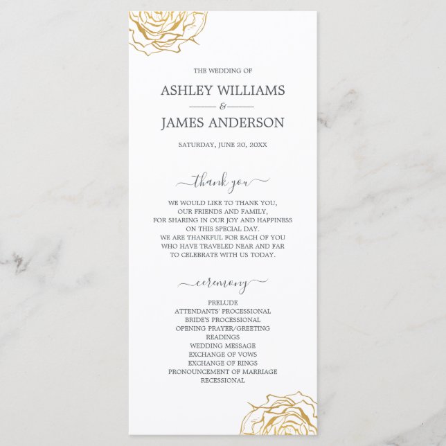 Programme Chic Script Floral Rose or Mariage simple (Devant)