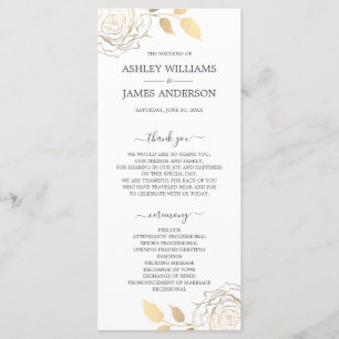 Programme Chic Script Gold Floral Rose Simple Mariage